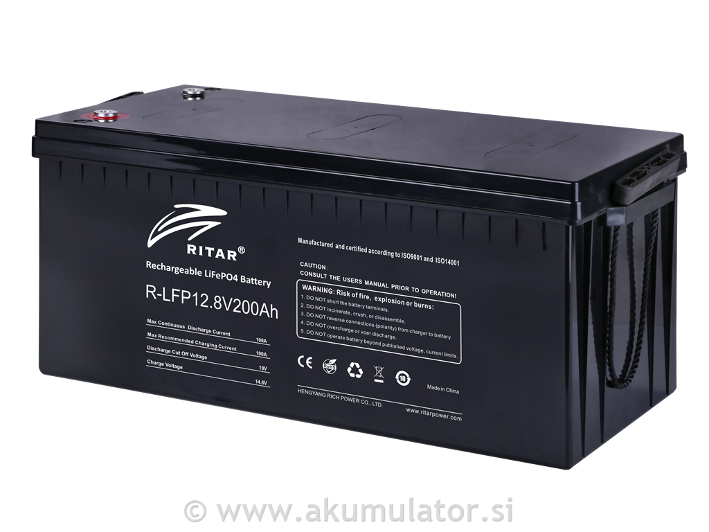LiFePO4 akumulator 200Ah 12V z ogrevanjem in bluetooth, Ritar - 3.500 ciklov